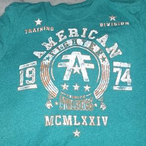 Teal American Fighter Mens T-shirt